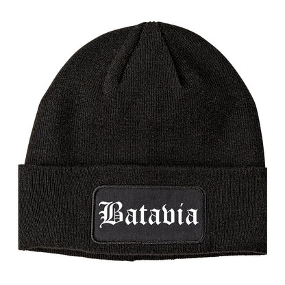 Batavia New York NY Old English Mens Knit Beanie Hat Cap Black