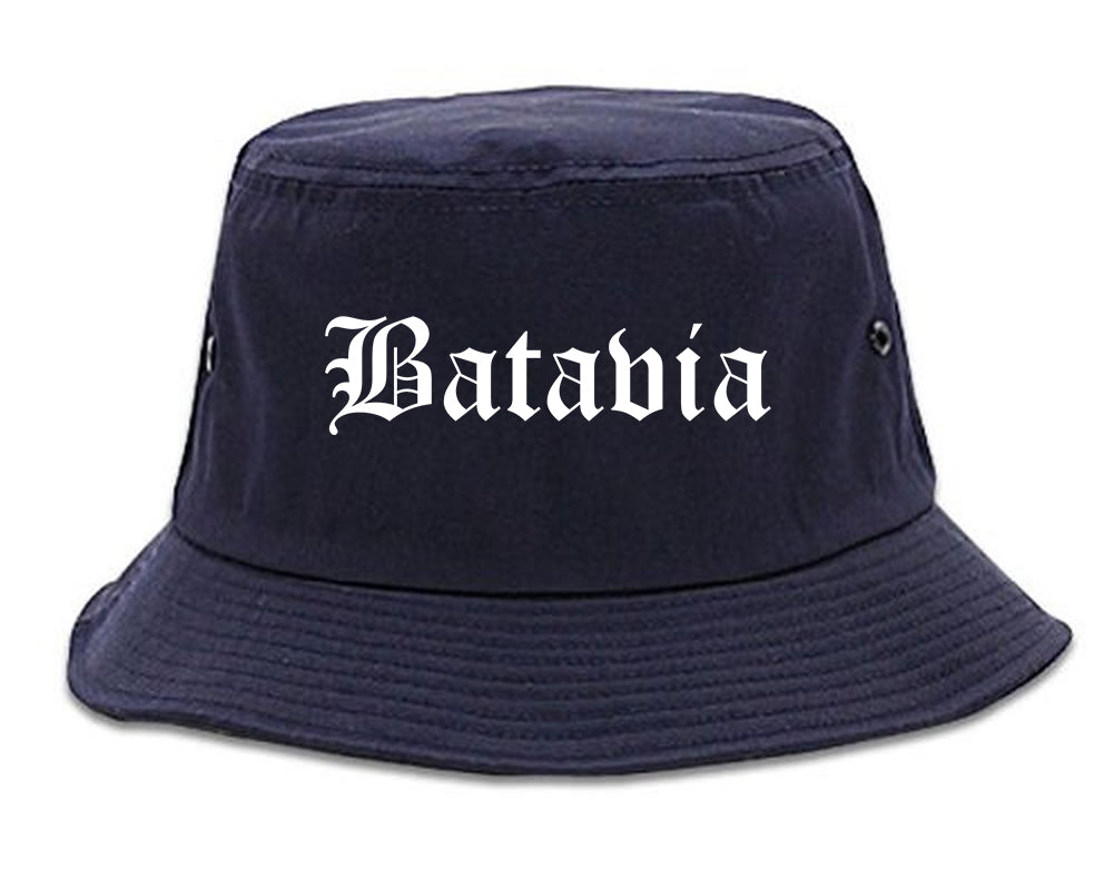 Batavia New York NY Old English Mens Bucket Hat Navy Blue