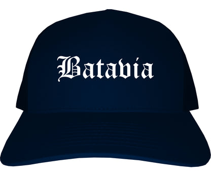 Batavia New York NY Old English Mens Trucker Hat Cap Navy Blue