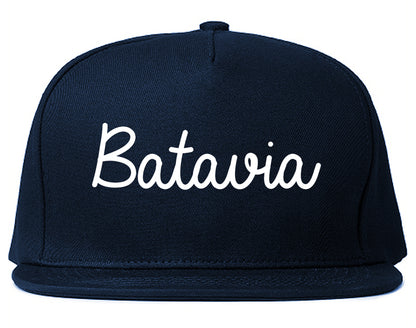 Batavia New York NY Script Mens Snapback Hat Navy Blue