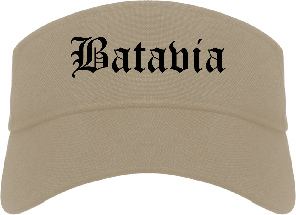 Batavia New York NY Old English Mens Visor Cap Hat Khaki