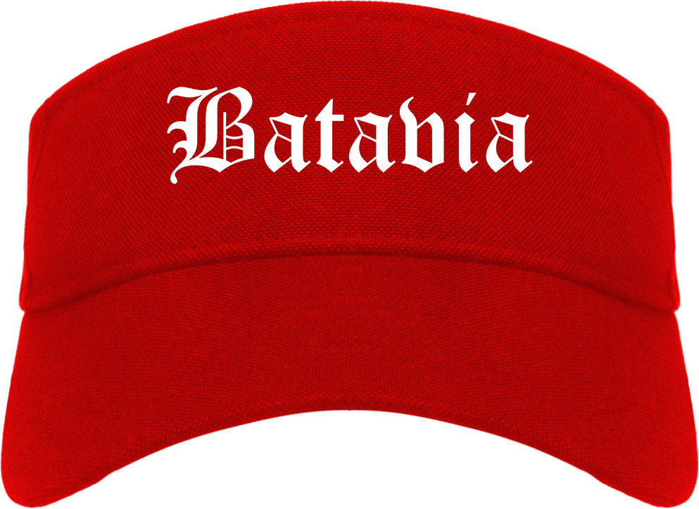 Batavia New York NY Old English Mens Visor Cap Hat Red