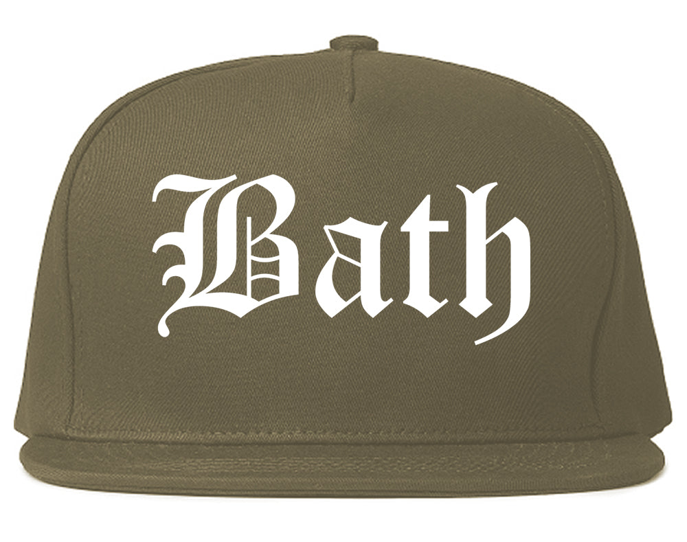 Bath Maine ME Old English Mens Snapback Hat Grey