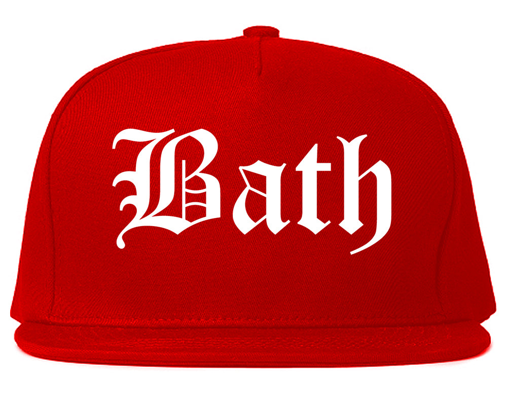 Bath Maine ME Old English Mens Snapback Hat Red