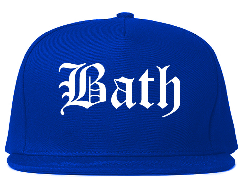 Bath Maine ME Old English Mens Snapback Hat Royal Blue