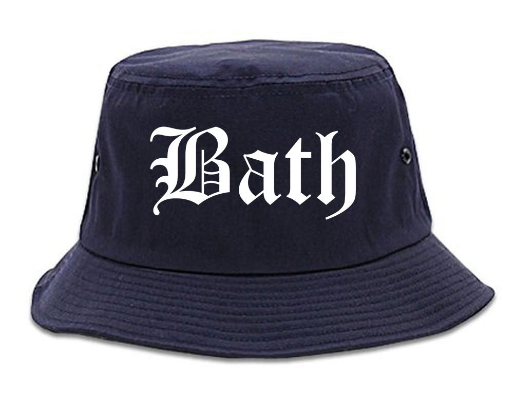 Bath Maine ME Old English Mens Bucket Hat Navy Blue