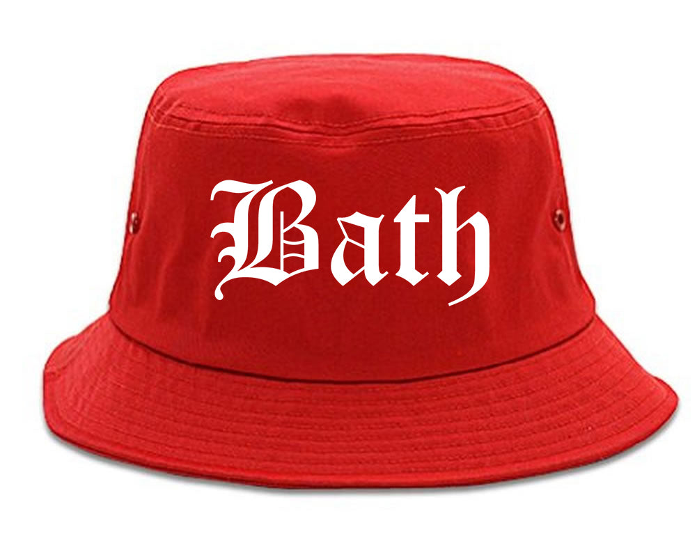 Bath Maine ME Old English Mens Bucket Hat Red