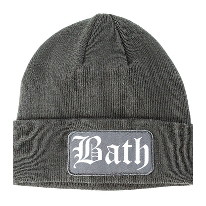 Bath Maine ME Old English Mens Knit Beanie Hat Cap Grey