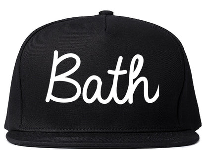 Bath Maine ME Script Mens Snapback Hat Black