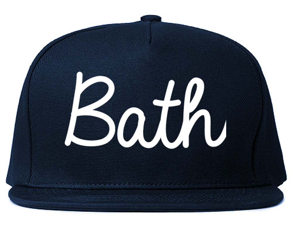 Bath Maine ME Script Mens Snapback Hat Navy Blue