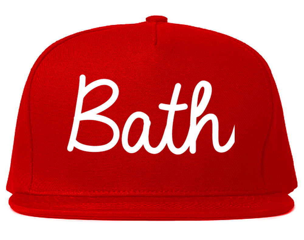 Bath Maine ME Script Mens Snapback Hat Red