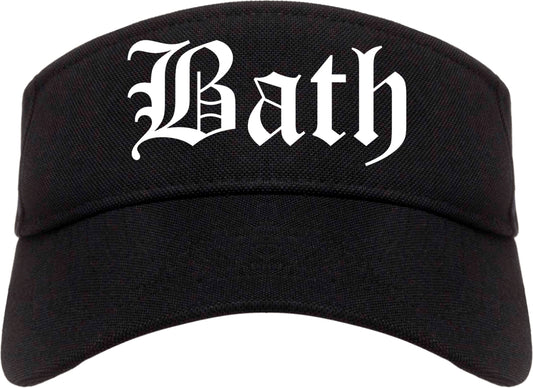 Bath Maine ME Old English Mens Visor Cap Hat Black