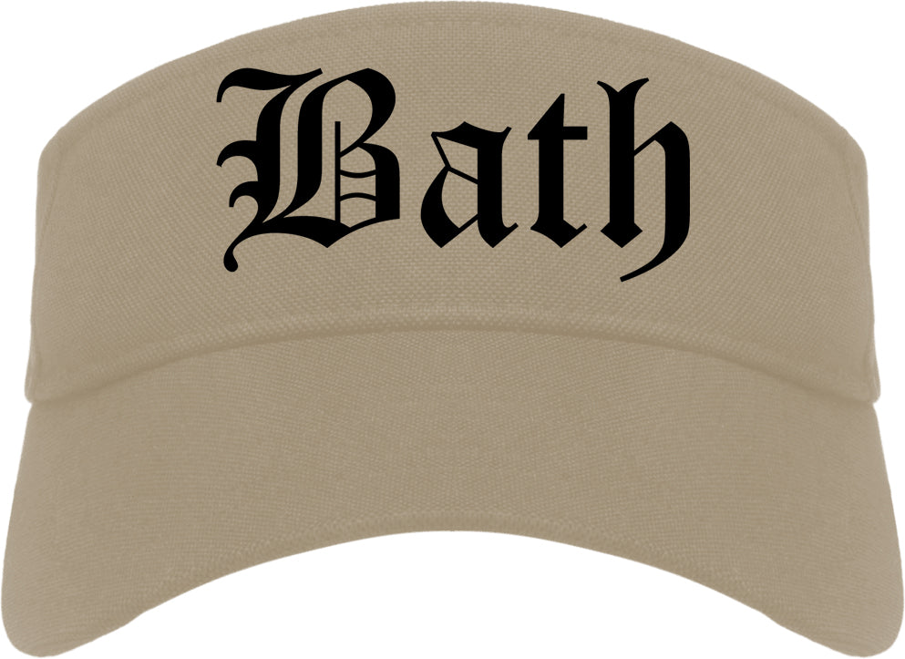 Bath Maine ME Old English Mens Visor Cap Hat Khaki