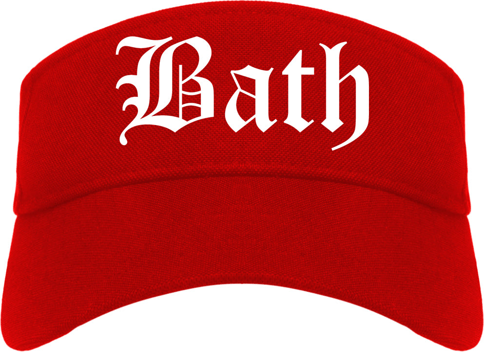 Bath Maine ME Old English Mens Visor Cap Hat Red
