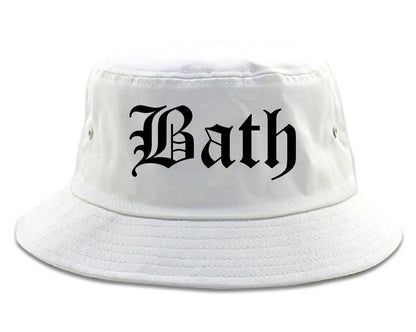 Bath Maine ME Old English Mens Bucket Hat White