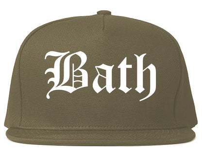 Bath New York NY Old English Mens Snapback Hat Grey