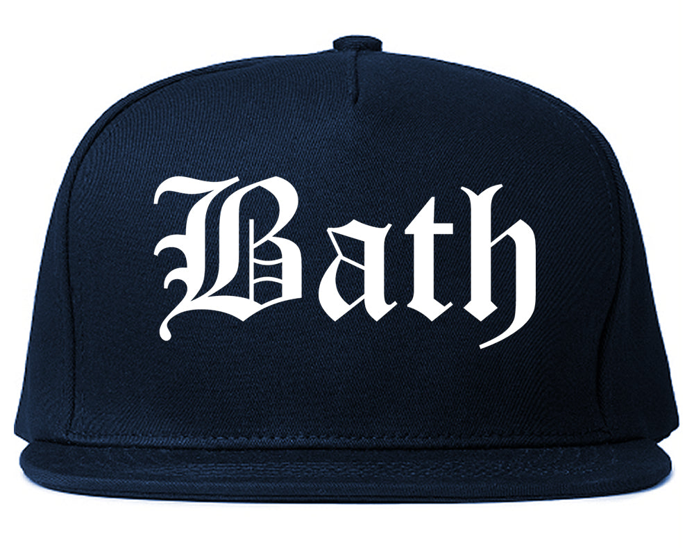 Bath New York NY Old English Mens Snapback Hat Navy Blue