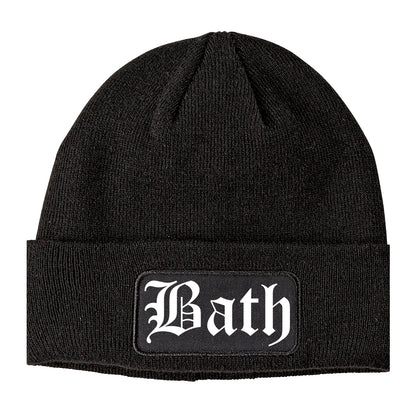 Bath New York NY Old English Mens Knit Beanie Hat Cap Black