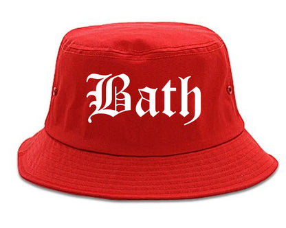 Bath New York NY Old English Mens Bucket Hat Red