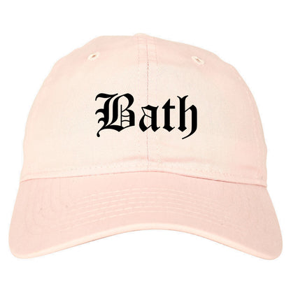 Bath New York NY Old English Mens Dad Hat Baseball Cap Pink