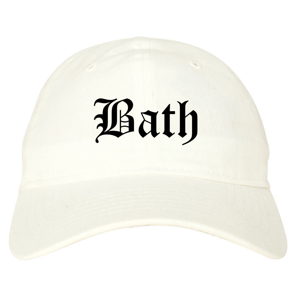 Bath New York NY Old English Mens Dad Hat Baseball Cap White