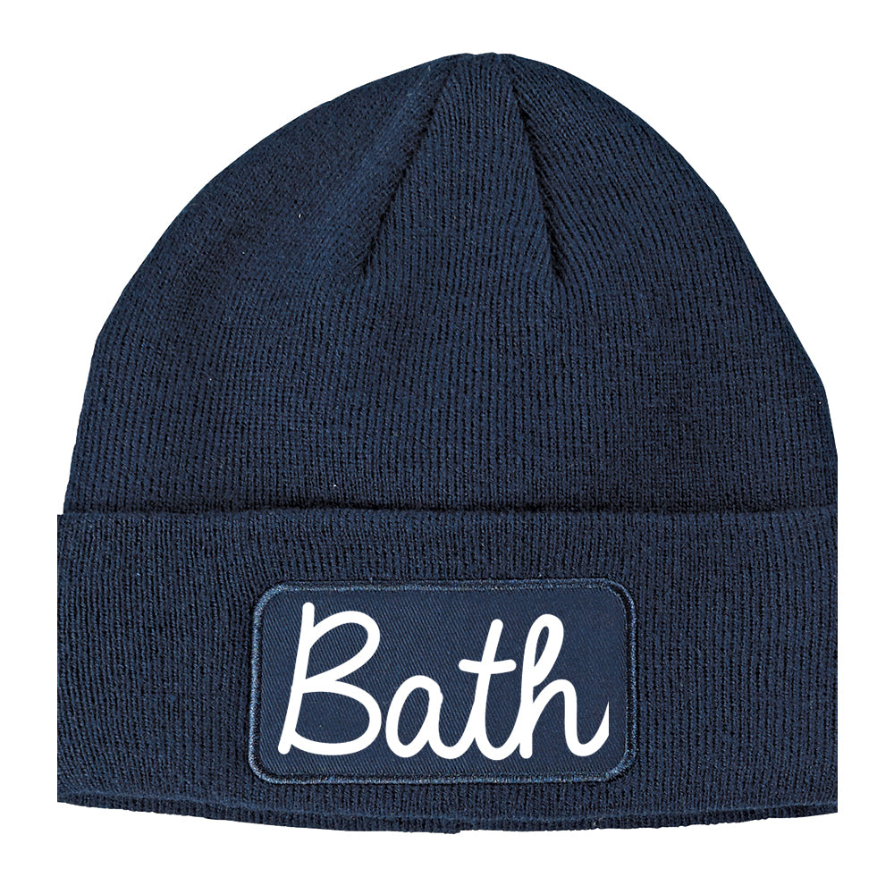 Bath New York NY Script Mens Knit Beanie Hat Cap Navy Blue