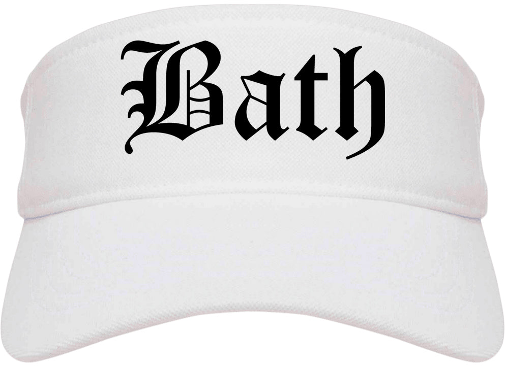 Bath New York NY Old English Mens Visor Cap Hat White