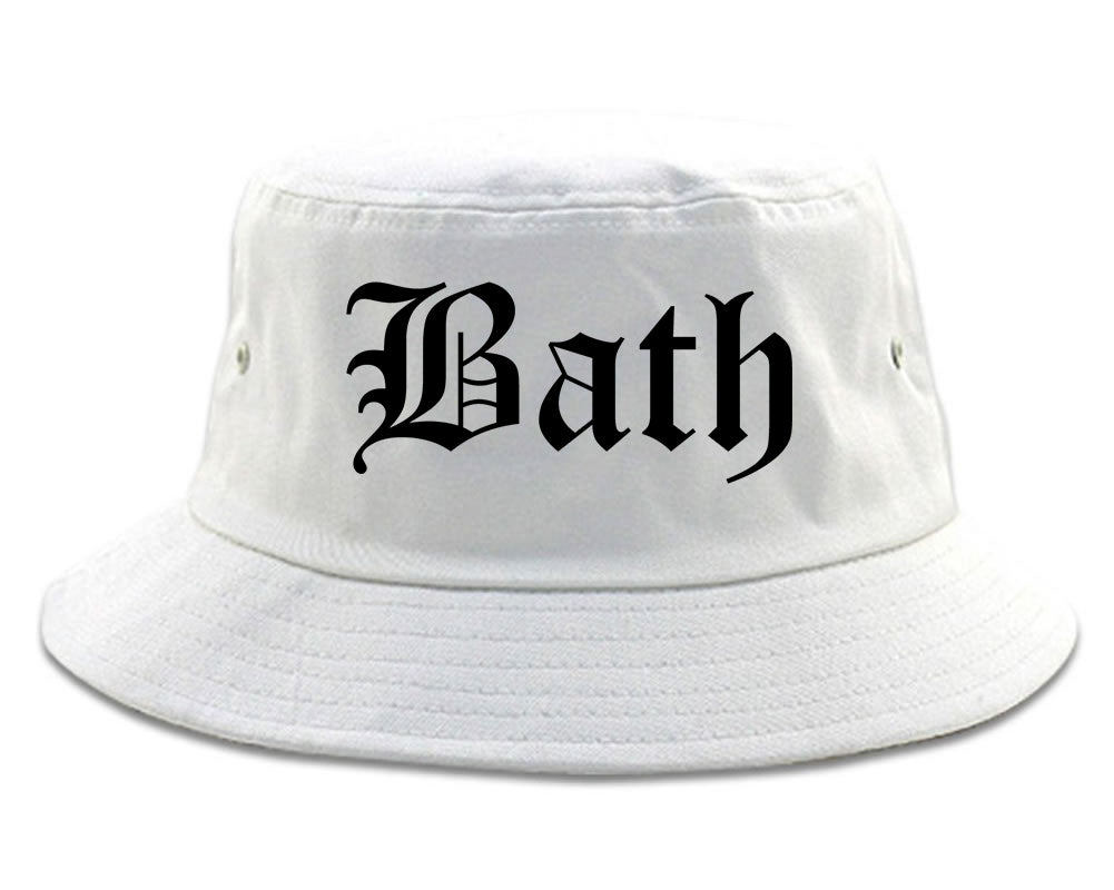 Bath New York NY Old English Mens Bucket Hat White