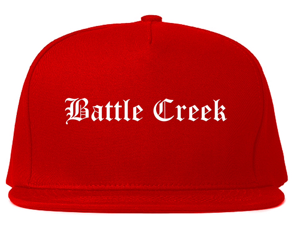 Battle Creek Michigan MI Old English Mens Snapback Hat Red