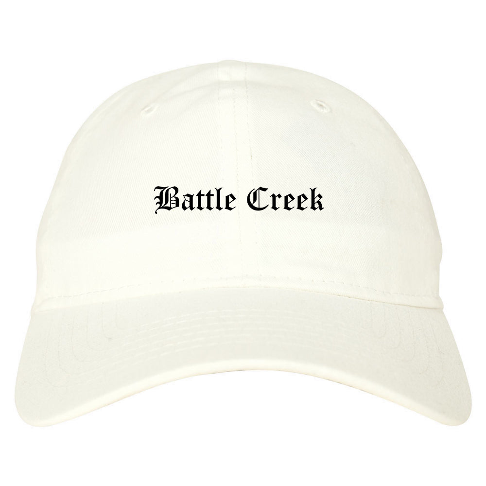 Battle Creek Michigan MI Old English Mens Dad Hat Baseball Cap White