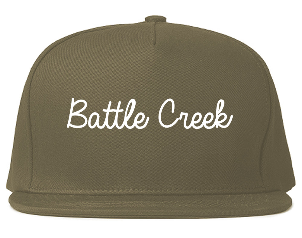 Battle Creek Michigan MI Script Mens Snapback Hat Grey