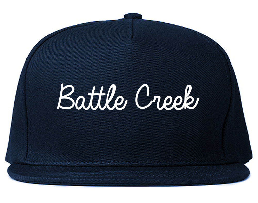 Battle Creek Michigan MI Script Mens Snapback Hat Navy Blue