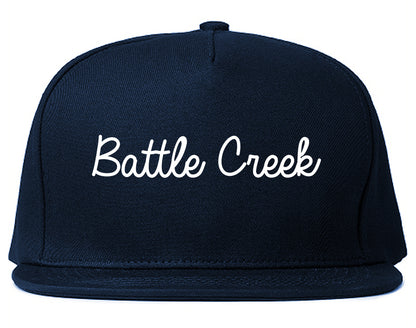 Battle Creek Michigan MI Script Mens Snapback Hat Navy Blue