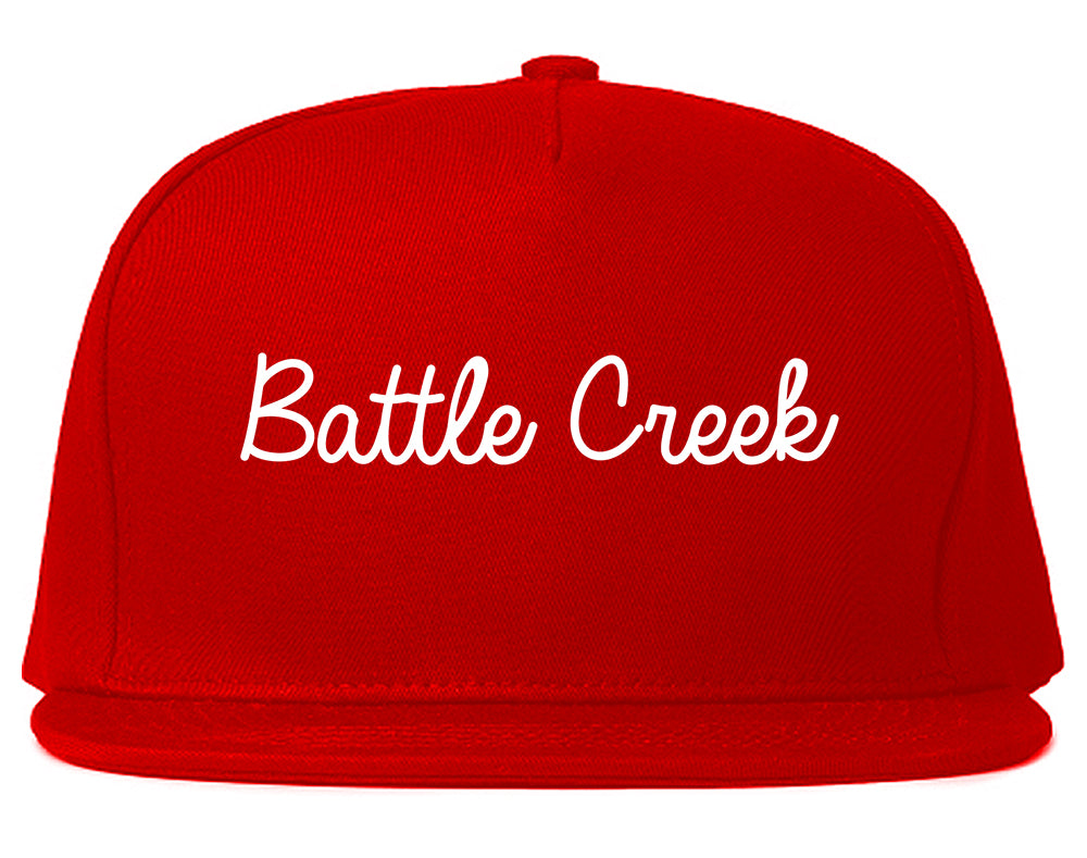 Battle Creek Michigan MI Script Mens Snapback Hat Red