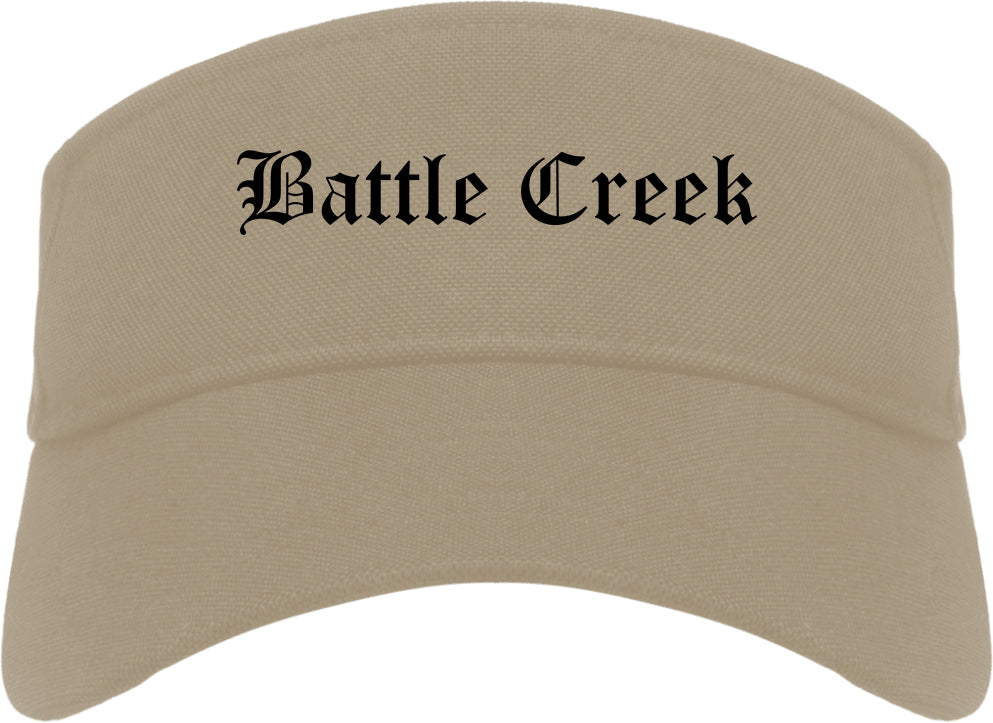 Battle Creek Michigan MI Old English Mens Visor Cap Hat Khaki