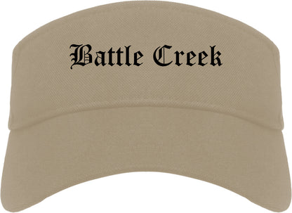 Battle Creek Michigan MI Old English Mens Visor Cap Hat Khaki