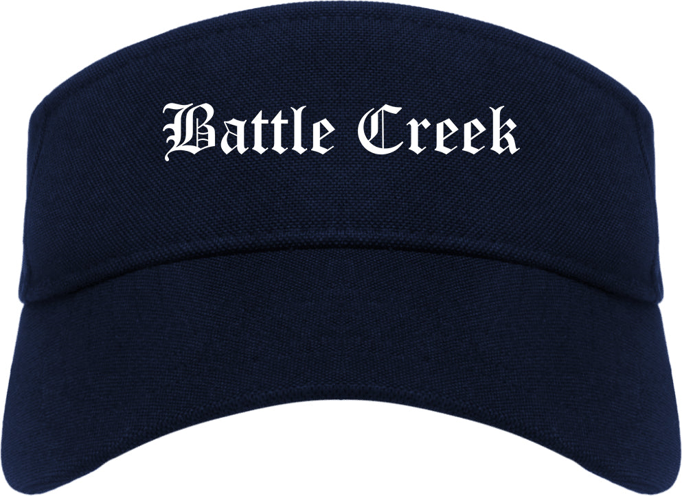 Battle Creek Michigan MI Old English Mens Visor Cap Hat Navy Blue