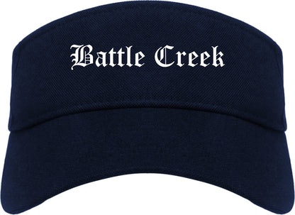 Battle Creek Michigan MI Old English Mens Visor Cap Hat Navy Blue