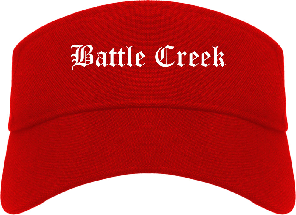 Battle Creek Michigan MI Old English Mens Visor Cap Hat Red
