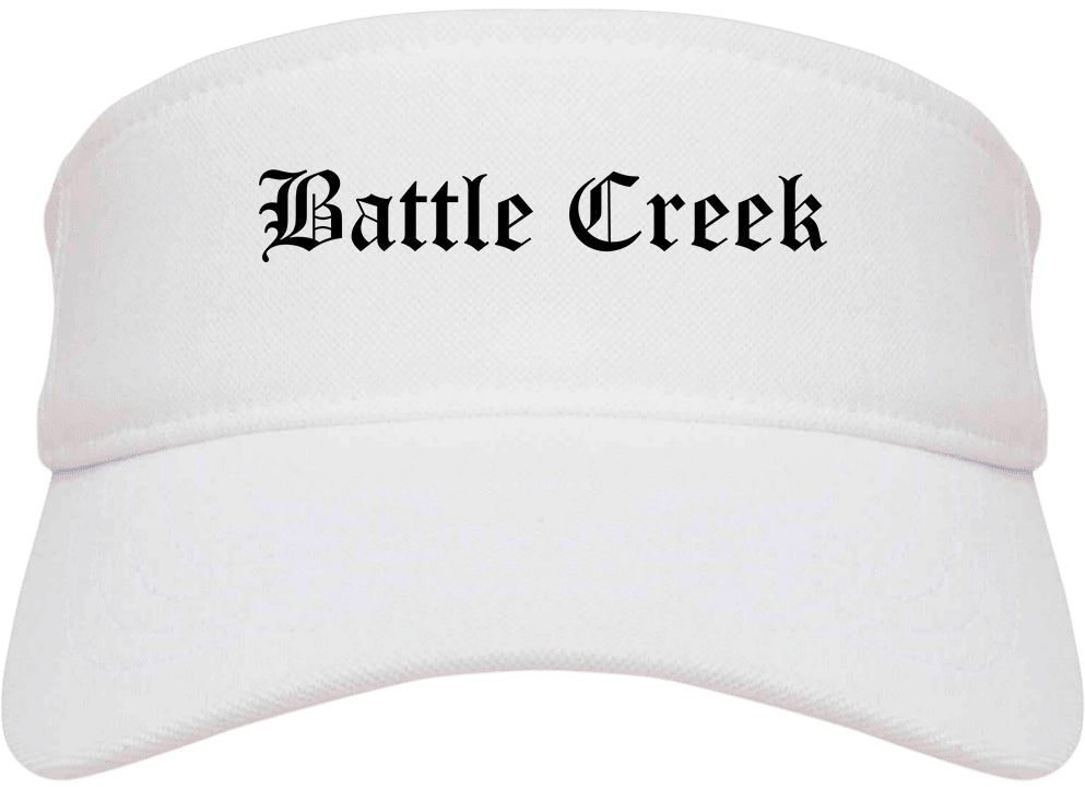 Battle Creek Michigan MI Old English Mens Visor Cap Hat White