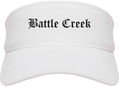Battle Creek Michigan MI Old English Mens Visor Cap Hat White