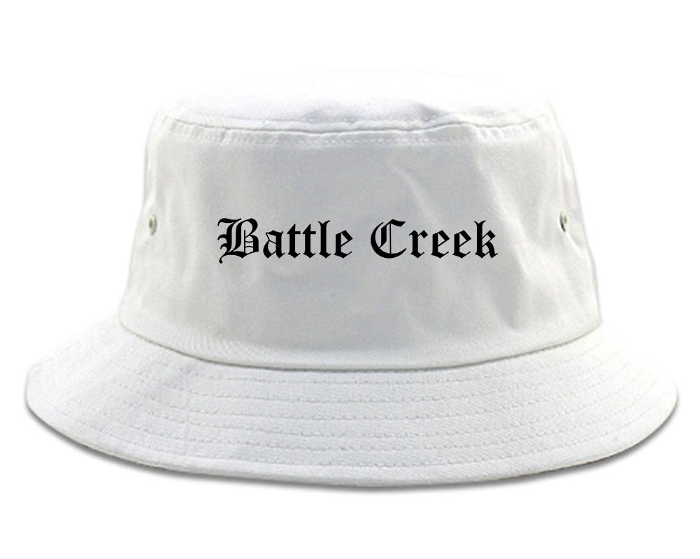 Battle Creek Michigan MI Old English Mens Bucket Hat White