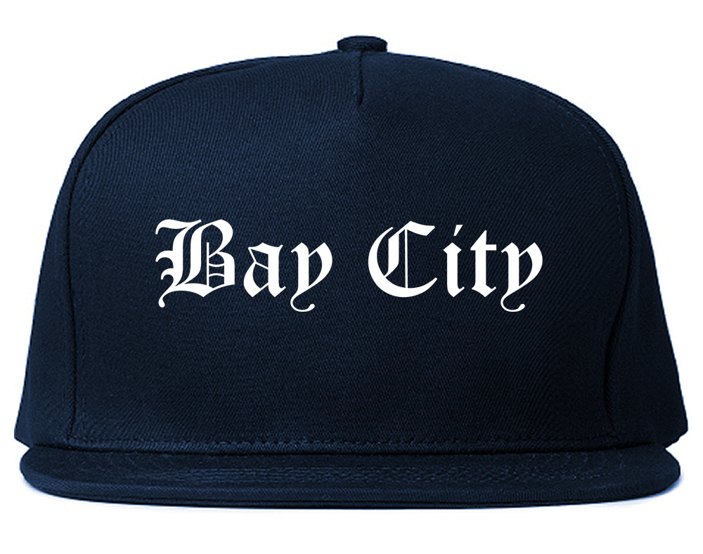 Bay City Michigan MI Old English Mens Snapback Hat Navy Blue