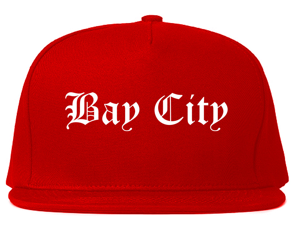 Bay City Michigan MI Old English Mens Snapback Hat Red