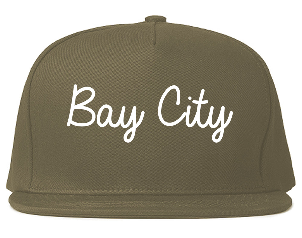 Bay City Michigan MI Script Mens Snapback Hat Grey