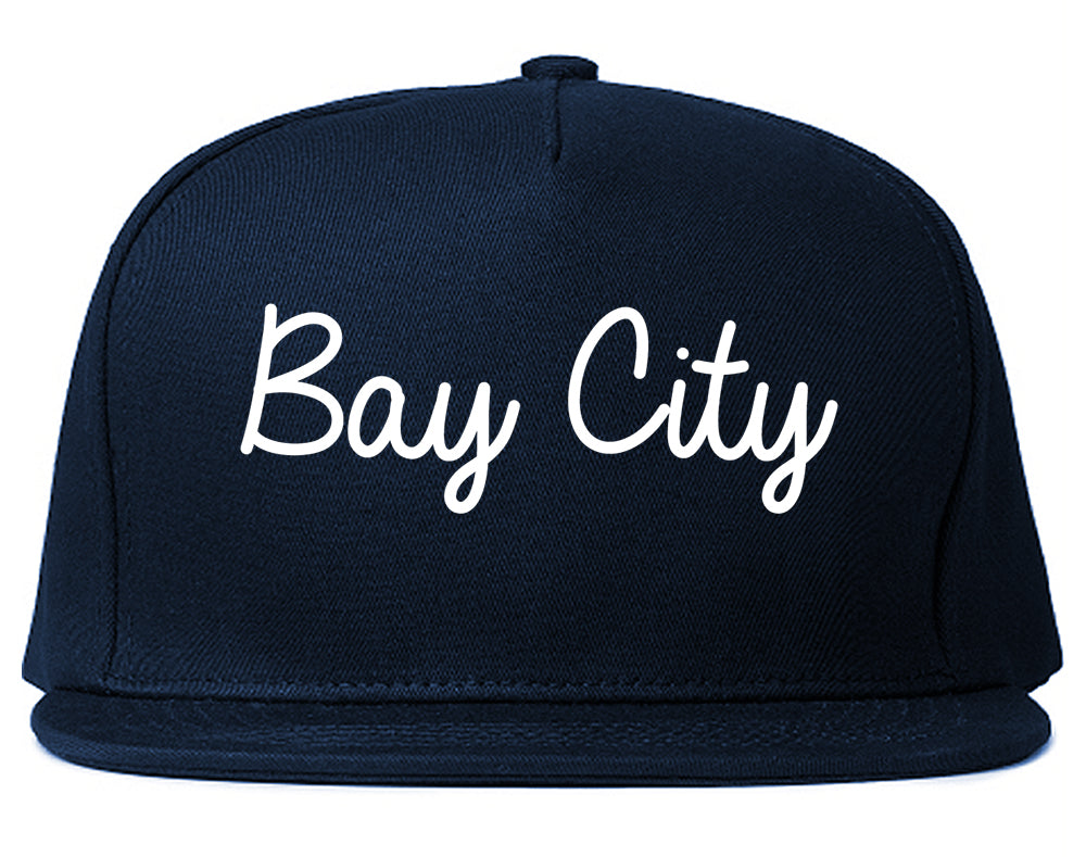Bay City Michigan MI Script Mens Snapback Hat Navy Blue