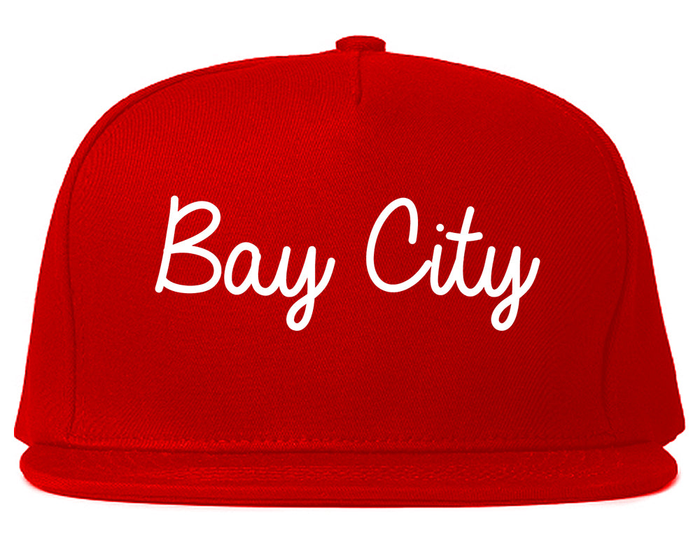 Bay City Michigan MI Script Mens Snapback Hat Red