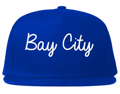 Bay City Michigan MI Script Mens Snapback Hat Royal Blue