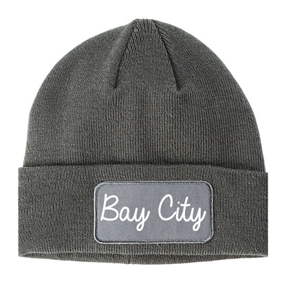 Bay City Texas TX Script Mens Knit Beanie Hat Cap Grey