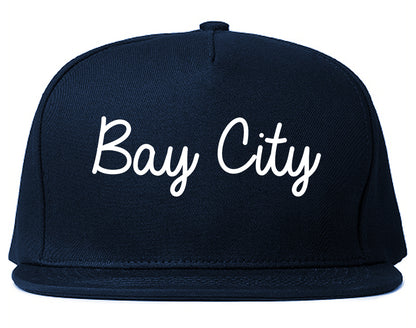 Bay City Texas TX Script Mens Snapback Hat Navy Blue